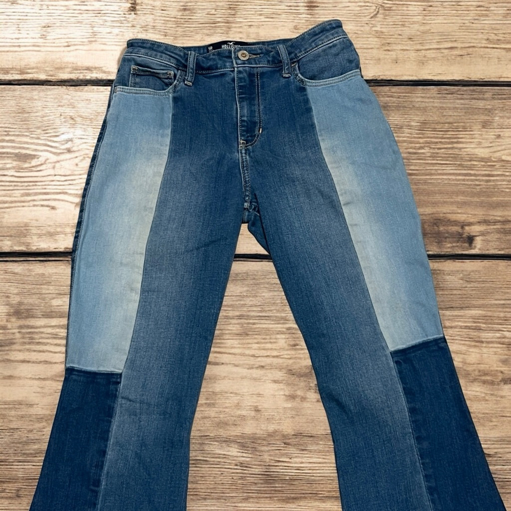 Hollister Two-Tone Blue Patchwork Flare Jeans - Picture 3 of 14